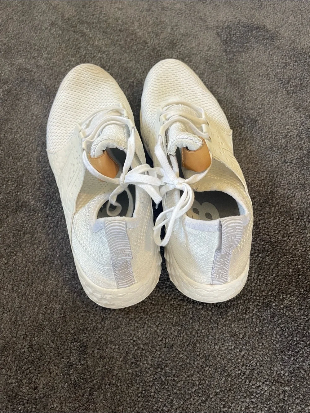 New Balance White and Tan Running Sneakers